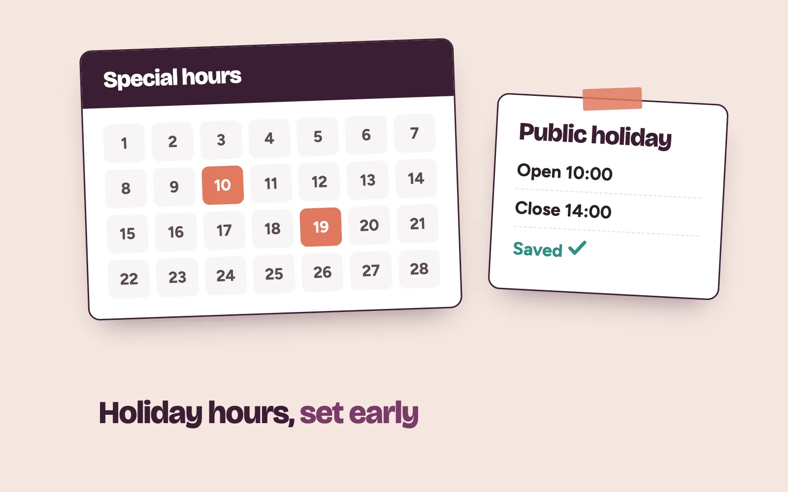 Calendar with public holiday special hours set on a clinic’s Google Business Profile