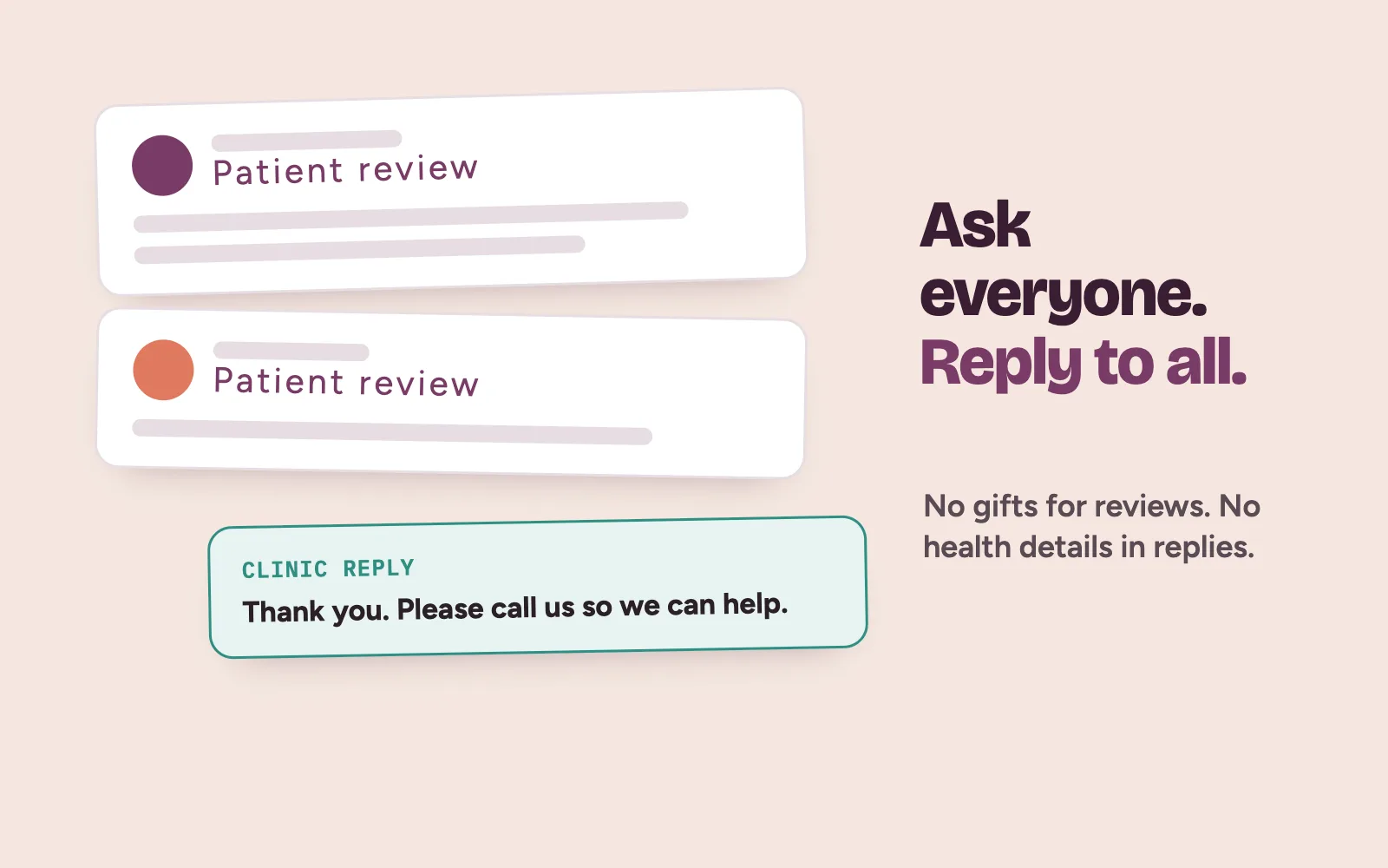Clinic manager replying politely to patient reviews on a Google-style review card