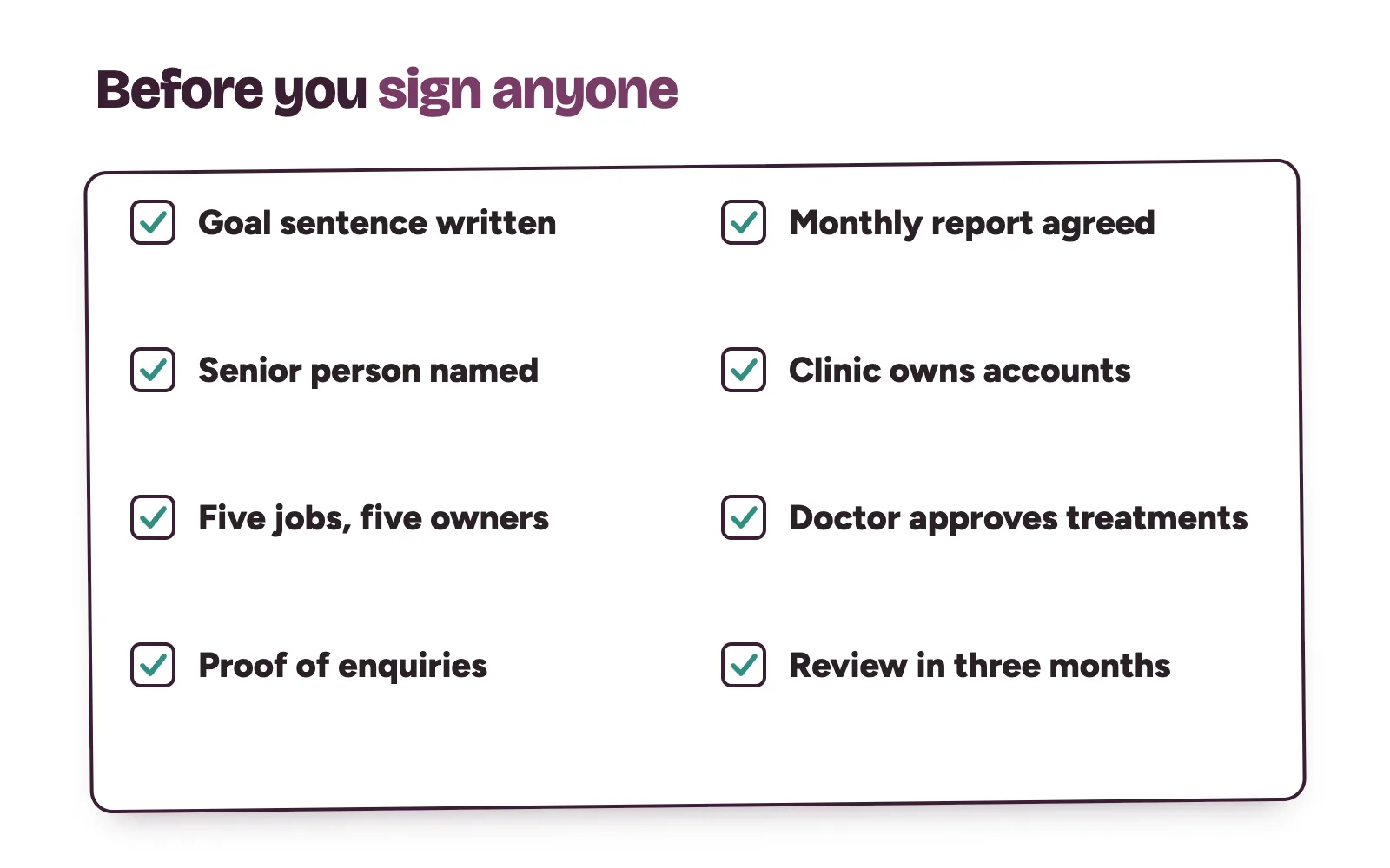Eight-point checklist for clinic owners deciding whether to hire a social media manager or an agency
