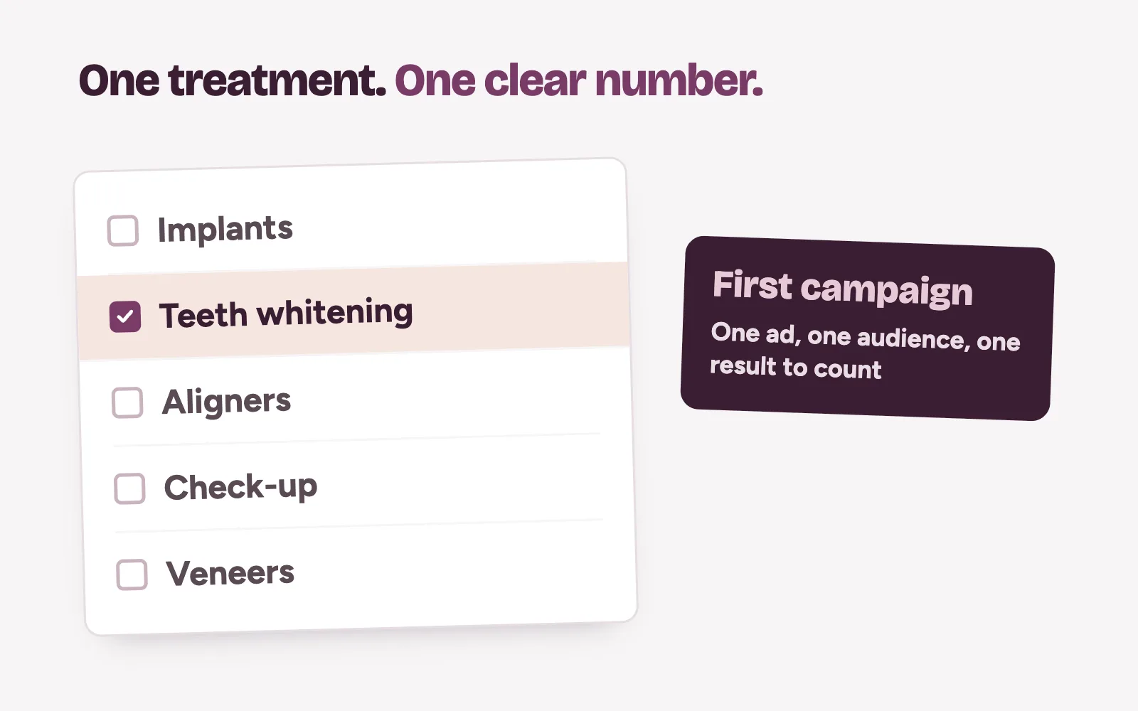 How to run Facebook ads for a clinic: one treatment chosen from a list of clinic services for the first campaign