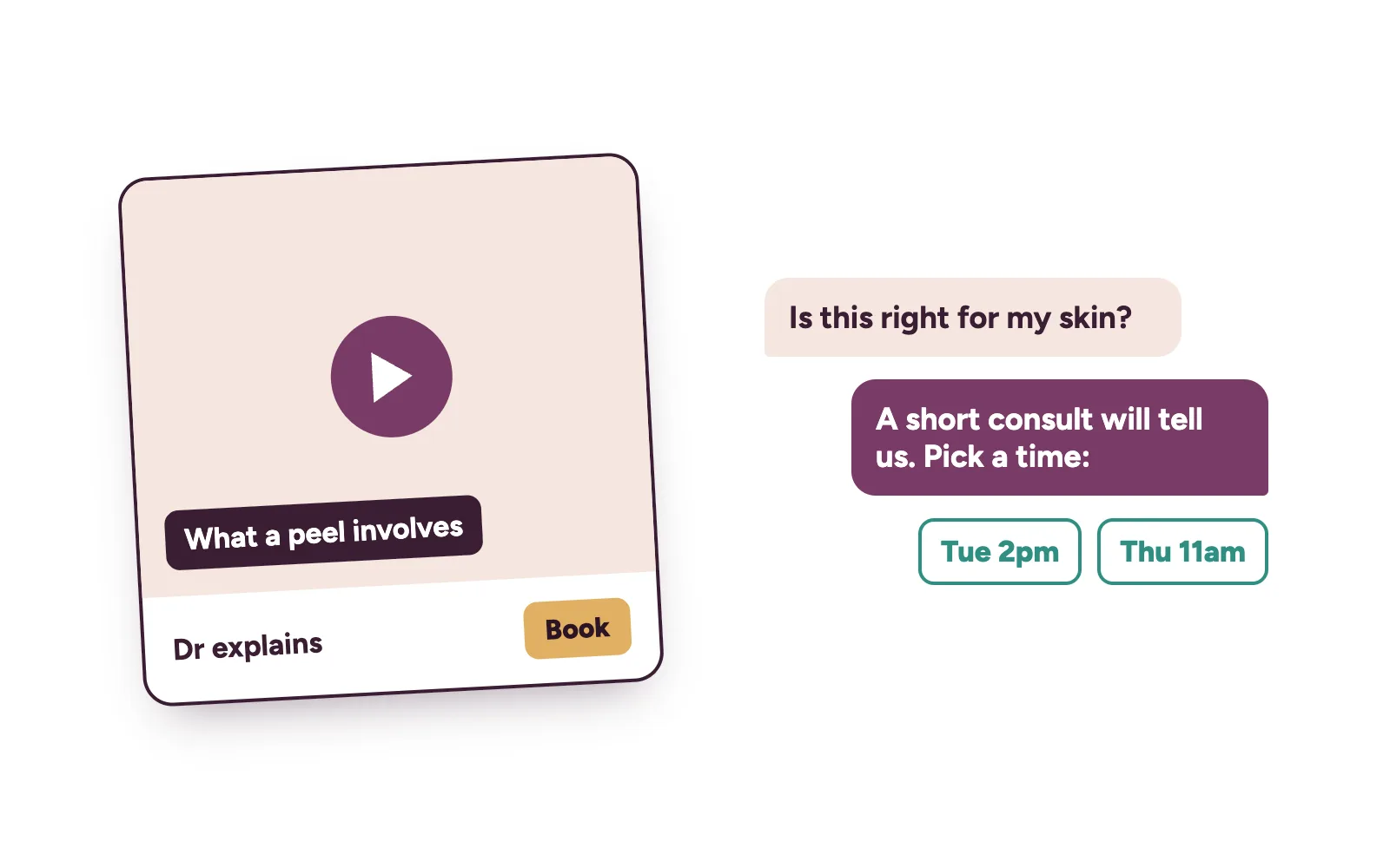 Instagram post by a practitioner explaining a treatment, with a DM reply offering two consultation times
