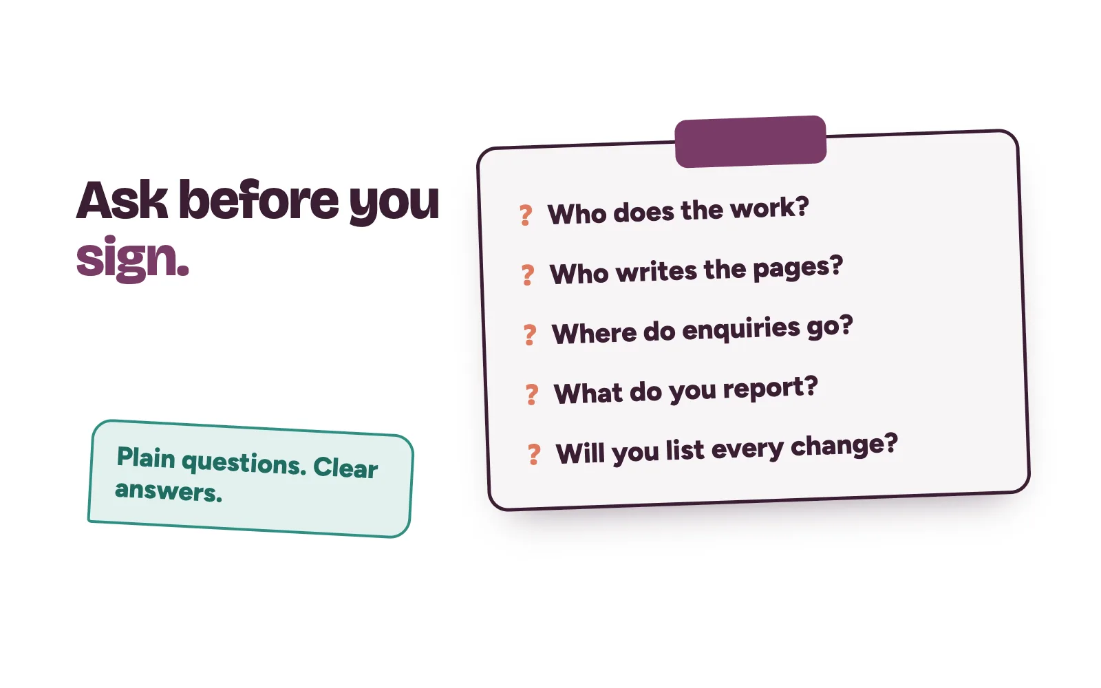 Shortlist of questions to ask a web design company before a clinic hires them