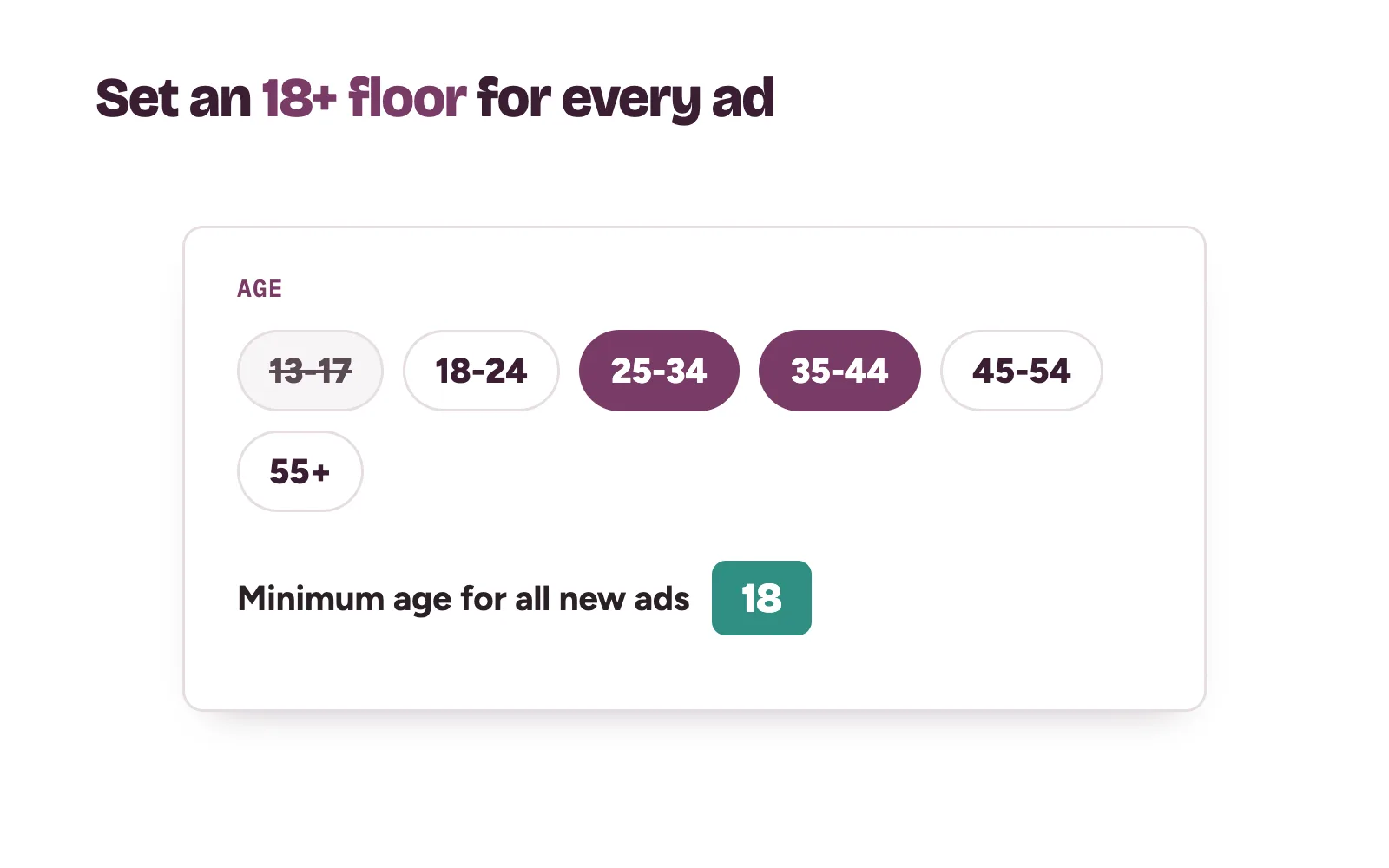 TikTok age bands with 13-17 switched off and a minimum age of 18 set for clinic ads