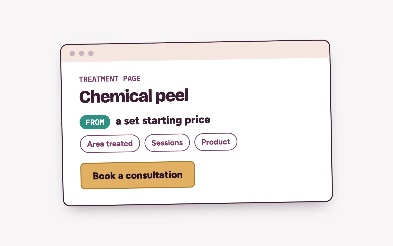 Treatment page price block showing a from price, what changes the price, and a book consultation button